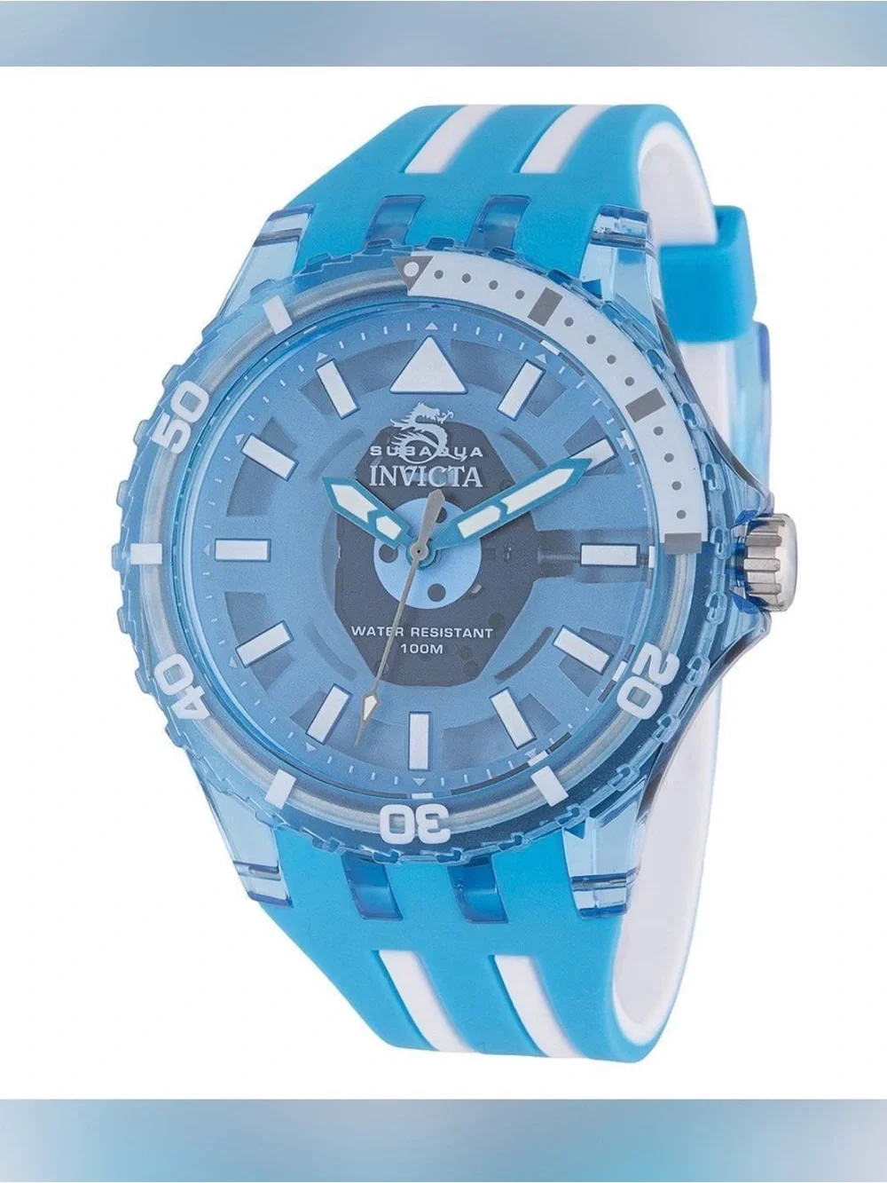 Invicta Blue and White Silicone Strap Dive-Style Watch - UNISEX